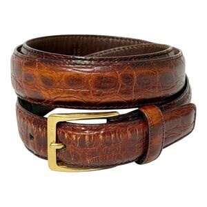 Cole Haan Leather Belt Mens Solid Brass Buckle A3762 Brown Croc Emboss Sz 38/96